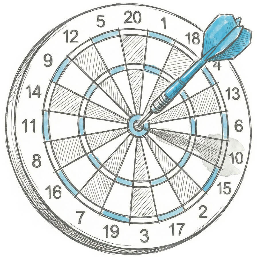 Zielscheibe mit einem Dartpfeil im Bullseye