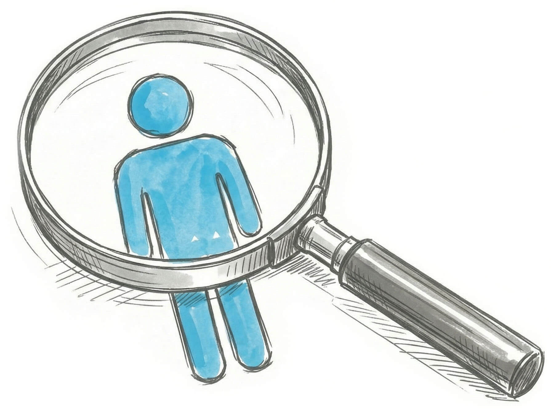 Icon einer Person unter einer Lupe